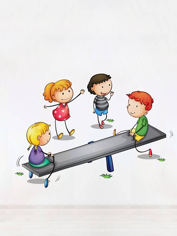 Rawpockets Wall Decals ' Kids Playing See Saw ' Wall stickers (PVC Vinyl) Multicolour - 15733945 - Zoom Image - 1