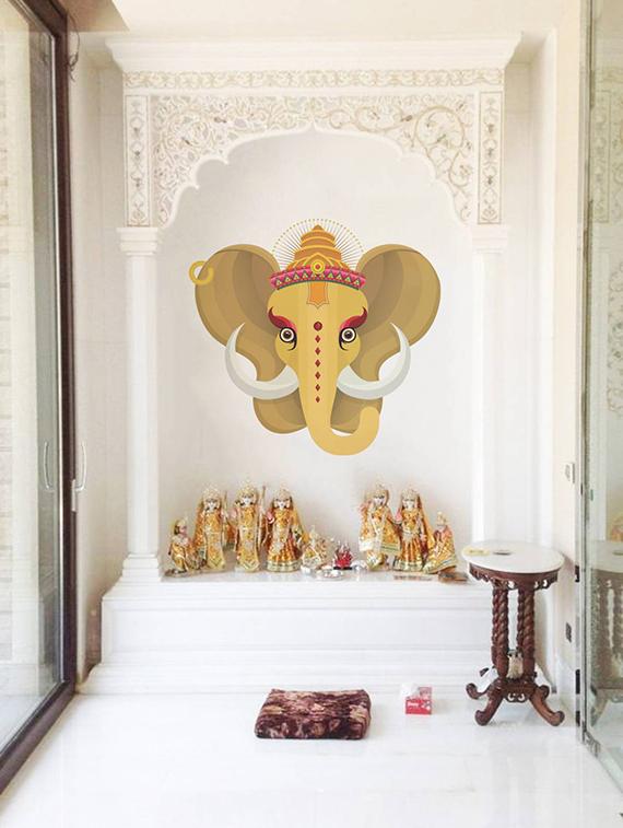 Rawpockets Wall Decals ' Lord Ganesha With White Tusk - Pooja Room ' Wall stickers (PVC Vinyl) Multicolour - 15733953 - Zoom Image - 1