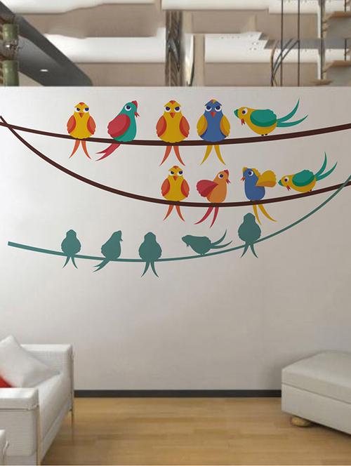 Rawpockets Wall Decals ' Birds Family on String and Shadows ' Wall stickers (PVC Vinyl) Multicolour - 15733957 - Standard Image - 1