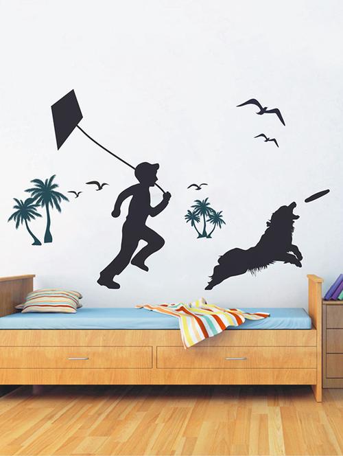 Rawpockets Wall Decals ' Boy and Dog Silhouettes ' Wall stickers (PVC Vinyl) Multicolour - 15733960 - Standard Image - 1