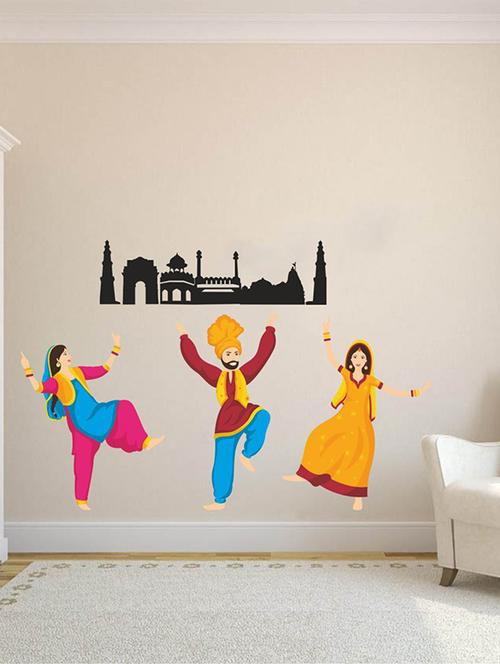 Rawpockets Wall Decals ' Indian Ethnic Bhangra Dance ' Wall stickers (PVC Vinyl) Multicolour - 15733961 - Standard Image - 1