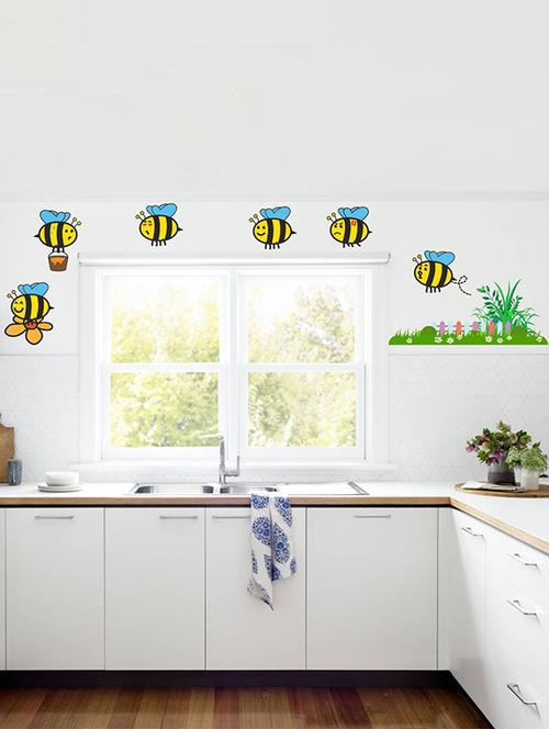 rawpockets wall decals ' bee and nature ' wall stickers (pvc vinyl) multicolour - 15733963 - Very Small Image - 1