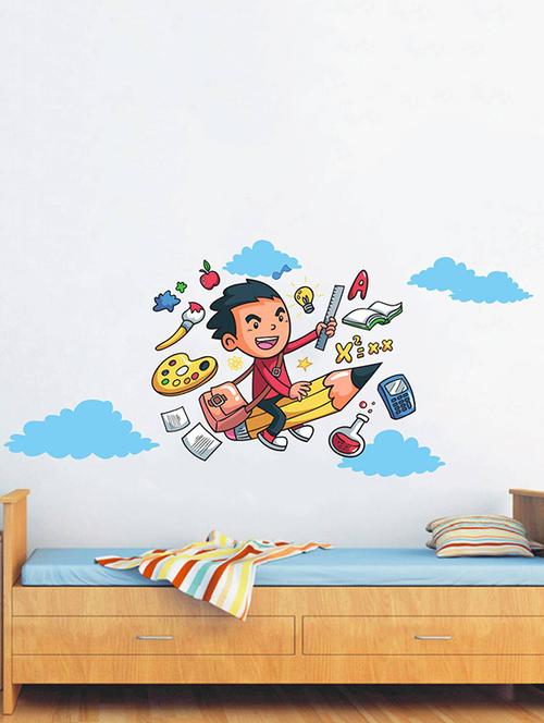 Rawpockets Wall Decals ' Pencil Jet and Boy - Kid's Room ' Wall stickers (PVC Vinyl) Multicolour - 15733964 - Standard Image - 1