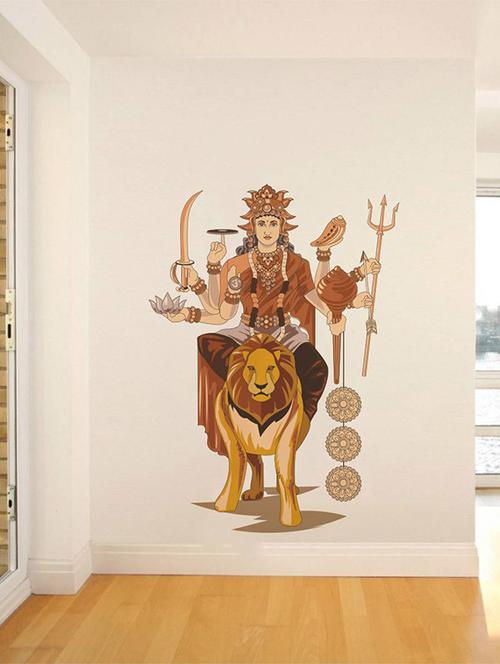 Rawpockets Wall Decals ' Durga Devi with Lion ' Wall stickers (PVC Vinyl) Multicolour - 15733967 - Standard Image - 1