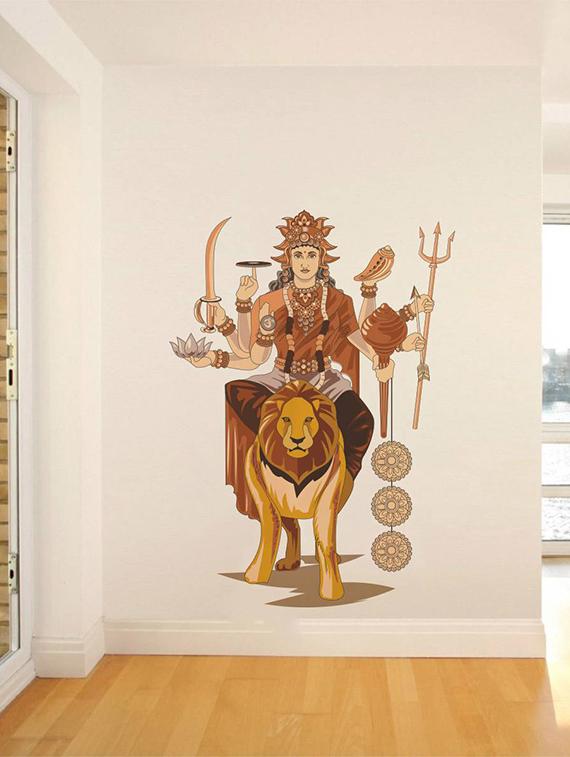 Rawpockets Wall Decals ' Durga Devi with Lion ' Wall stickers (PVC Vinyl) Multicolour - 15733967 - Zoom Image - 1