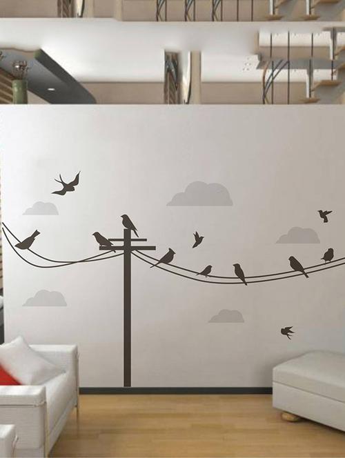 Rawpockets Wall Decals ' Birds Story on Post ' Wall stickers (PVC Vinyl) Multicolour - 15733969 - Standard Image - 1