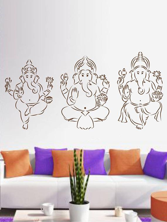 Rawpockets Wall Decals ' Three Kinds of Lord Ganesha ' Wall stickers (PVC Vinyl) Multicolour - 15733974 - Zoom Image - 1