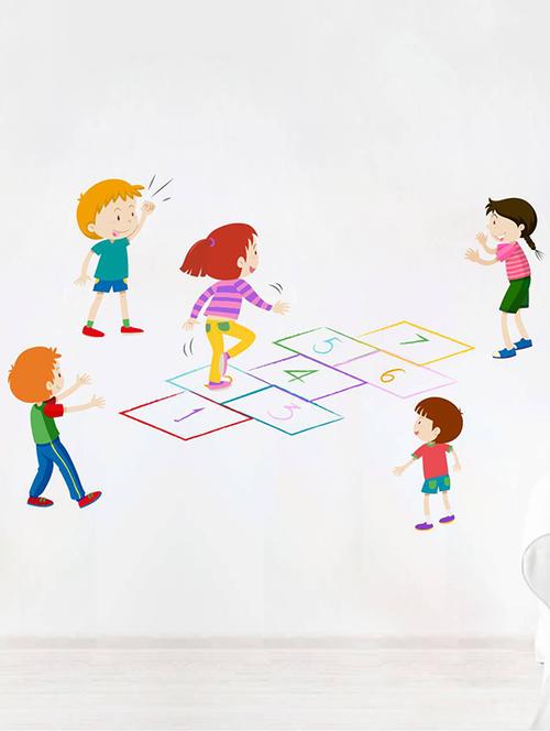 Rawpockets Wall Decals ' Group of Kids Playing Outdoor Game ' Wall stickers (PVC Vinyl) Multicolour - 15733975 - Standard Image - 1