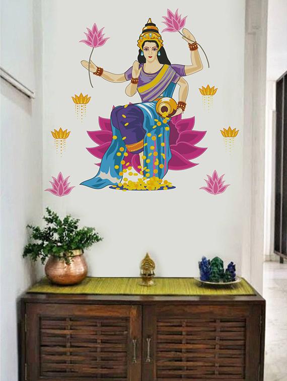 Rawpockets Wall Decals ' Goddess Lakshmi Blessing Gold ' Wall stickers (PVC Vinyl) Multicolour - 15733981 - Zoom Image - 1