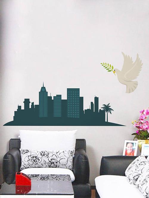 rawpockets wall decals ' city and peace bird ' wall stickers (pvc vinyl) multicolour - 15733987 - Very Small Image - 1