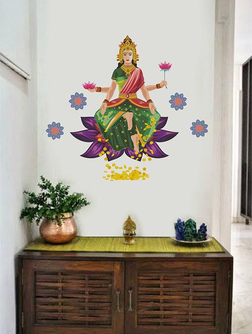 Rawpockets Wall Decals ' Goddess Laxmi Blessing Gold with Flower ' Wall stickers (PVC Vinyl) Multicolour - 15733988 - Standard Image - 1