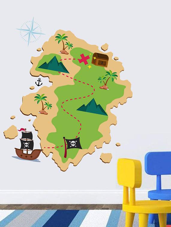 Rawpockets Wall Decals ' Pirates Map and Treasure ' Wall stickers (PVC Vinyl) Multicolour - 15733992 - Zoom Image - 1