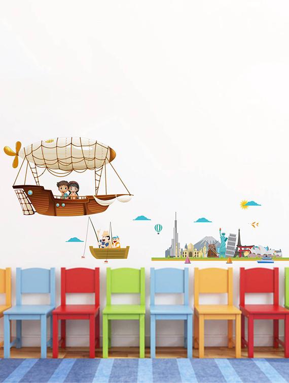 Rawpockets Wall Decals ' Travel around the World ' Wall stickers (PVC Vinyl) Multicolour - 15733994 - Zoom Image - 1