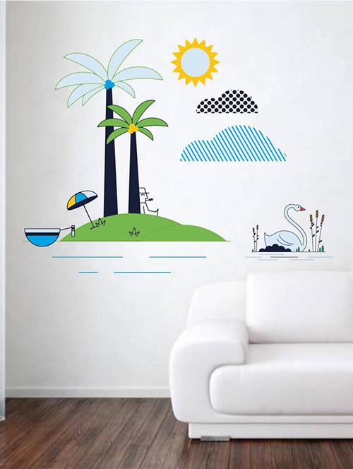 Rawpockets Wall Decals ' Beach Story and Swan ' Wall stickers (PVC Vinyl) Multicolour - 15733996 - Standard Image - 1