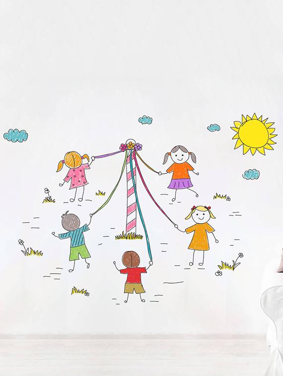 Rawpockets Wall Decals ' Kids Playing Line art - Kid's Room ' Wall stickers (PVC Vinyl) Multicolour - 15734001 - Zoom Image - 1