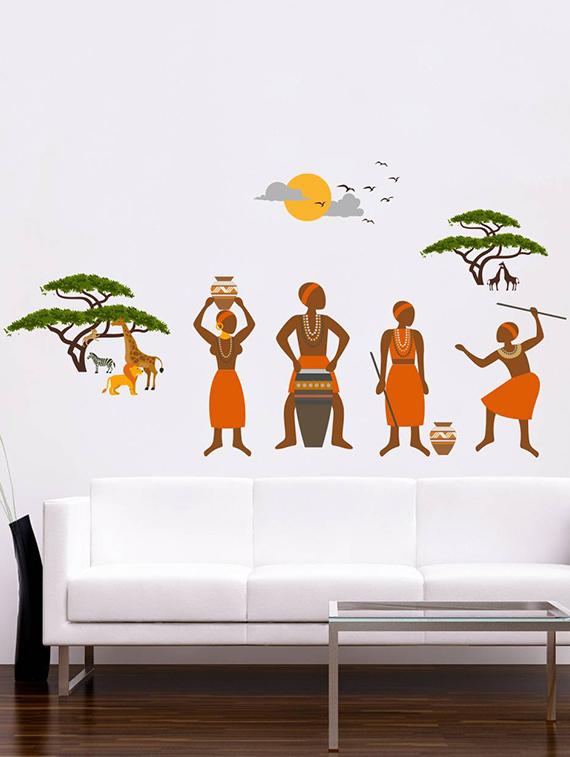 Rawpockets Wall Decals ' African Tribal Jungle Story ' Wall stickers (PVC Vinyl) Multicolour - 15734009 - Zoom Image - 1