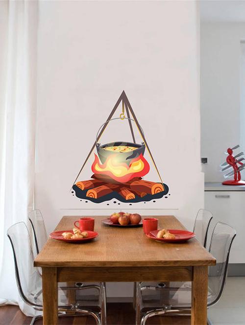 Rawpockets Wall Decals ' Fire Pot Cooking - Kitchen Room ' Wall stickers (PVC Vinyl) Multicolour - 15734013 - Standard Image - 1