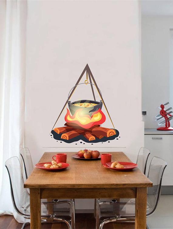 Rawpockets Wall Decals ' Fire Pot Cooking - Kitchen Room ' Wall stickers (PVC Vinyl) Multicolour - 15734013 - Zoom Image - 1