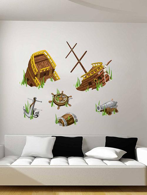 Rawpockets Wall Decals ' Old Broken Ship - Living Room ' Wall stickers (PVC Vinyl) Multicolour - 15734017 - Standard Image - 1