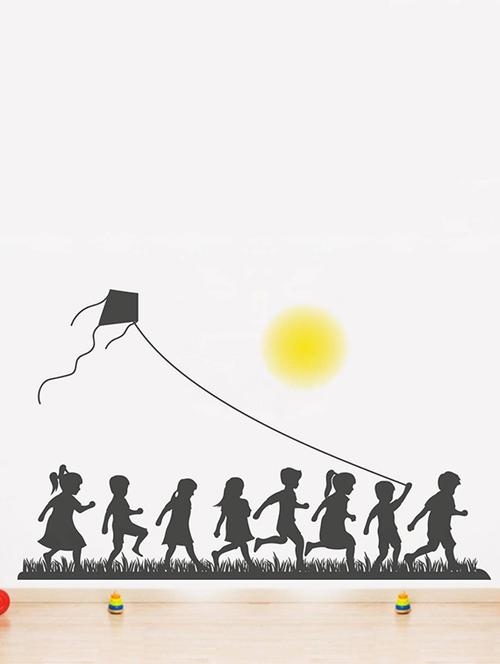 Rawpockets Wall Decals ' Kid's Playing Kites on Sunset - Kid's Room ' Wall stickers (PVC Vinyl) Multicolour - 15734024 - Standard Image - 1