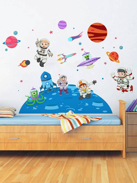 Rawpockets Wall Decals ' Kid's on Space - Kid's Room ' Wall stickers (PVC Vinyl) Multicolour - 15734033 - Zoom Image - 1