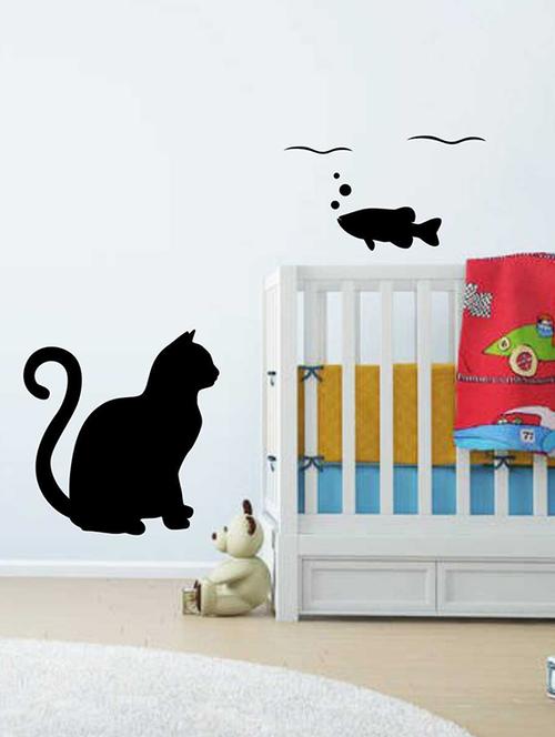 Rawpockets Wall Decals ' Cat and Fish ' Wall stickers (PVC Vinyl) Multicolour - 15734041 - Standard Image - 1
