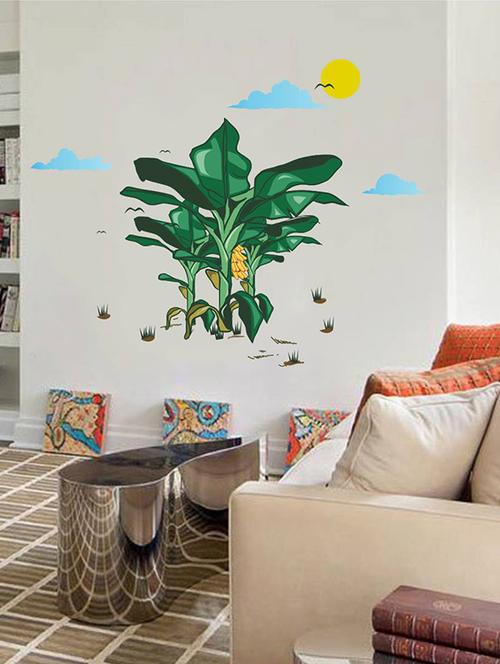 Rawpockets Wall Decals ' Banana Tree Story with Sunrise ' Wall stickers (PVC Vinyl) Multicolour - 15734054 - Standard Image - 1