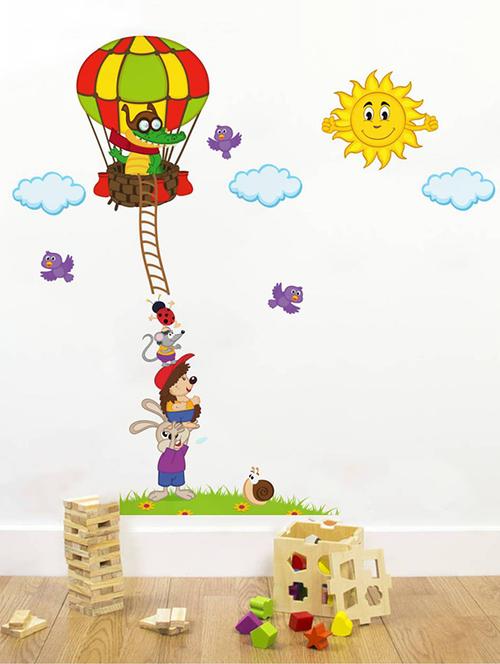Rawpockets Wall Decals ' Animals and Hot Air Baloon Story - Kid's Room ' Wall stickers (PVC Vinyl) Multicolour - 15734060 - Standard Image - 1