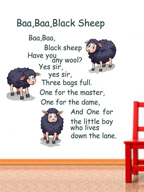Rawpockets Wall Decals ' Baa Baa Black Sheep Poem - Kid's Room ' Wall stickers (PVC Vinyl) Multicolour - 15734075 - Standard Image - 1