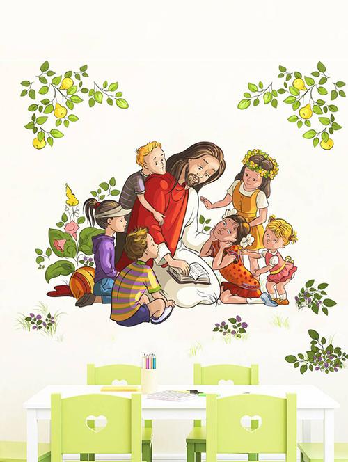 Rawpockets Wall Decals ' Lord Jesus with Kids ' Wall stickers (PVC Vinyl) Multicolour - 15734085 - Standard Image - 1