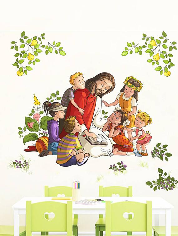 Rawpockets Wall Decals ' Lord Jesus with Kids ' Wall stickers (PVC Vinyl) Multicolour - 15734085 - Zoom Image - 1