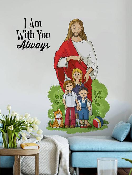 Rawpockets Wall Decals ' Lord Jesus with Kids and Quote ' Wall stickers (PVC Vinyl) Multicolour - 15734086 - Standard Image - 1