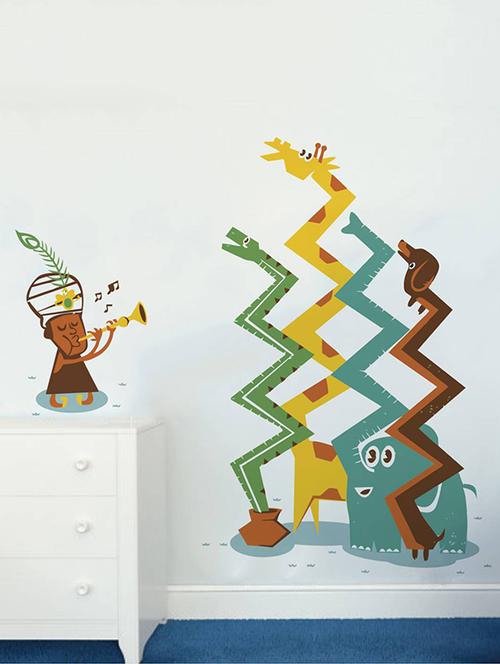 Rawpockets Wall Decals ' Man Playing Music and Funny Animals ' Wall stickers (PVC Vinyl) Multicolour - 15734091 - Standard Image - 1