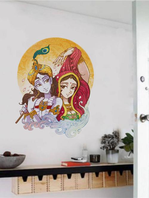 Rawpockets Wall Decals ' Lord Krishna Radha Flute Singing ' Wall stickers (PVC Vinyl) Multicolour - 15734097 - Standard Image - 1