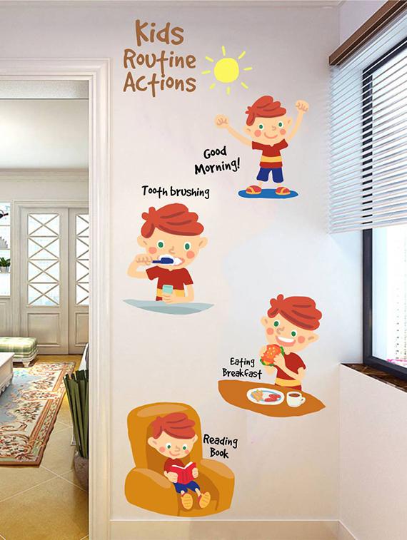 Rawpockets Wall Decals ' Kids Routine actions - Kids Room ' Wall stickers (PVC Vinyl) Multicolour - 15734109 - Zoom Image - 1
