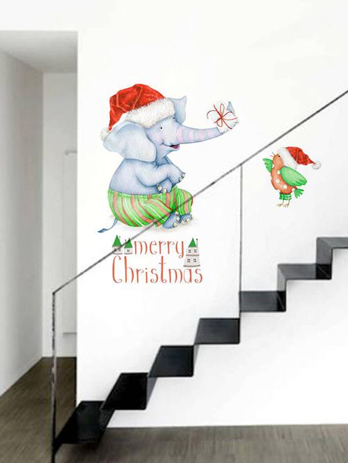 Rawpockets Wall Decals ' Elephant Gift for Christmas ' Wall stickers (PVC Vinyl) Multicolour - 15734112 - Standard Image - 1