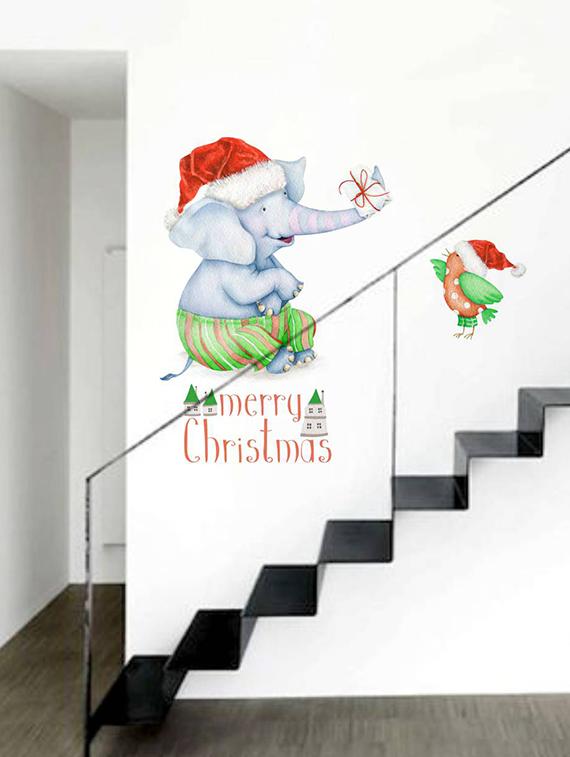 Rawpockets Wall Decals ' Elephant Gift for Christmas ' Wall stickers (PVC Vinyl) Multicolour - 15734112 - Zoom Image - 1