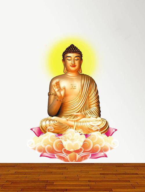 Rawpockets Wall Decals ' Lord Buddha Peaceful on Lotus ' Wall stickers (PVC Vinyl) Multicolour - 15734113 - Standard Image - 1