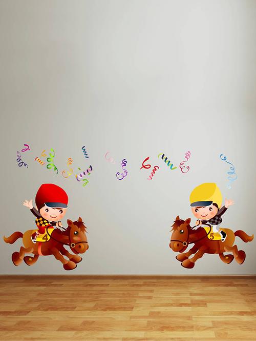 Rawpockets Wall Decals ' Champion Kids Riding Horse - Kids Room ' Wall stickers (PVC Vinyl) Multicolour - 15734116 - Standard Image - 1