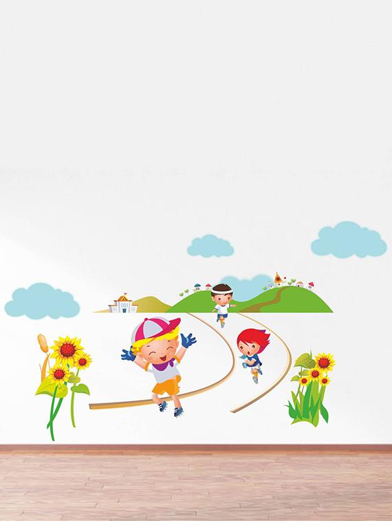 Rawpockets Wall Decals ' Kids Marathon - Kids Room ' Wall stickers (PVC Vinyl) Multicolour - 15734119 - Zoom Image - 1