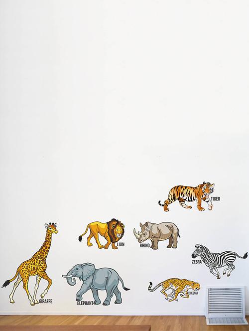 Rawpockets Wall Decals ' Wild Animals with Name - Kids Room ' Wall stickers (PVC Vinyl) Multicolour - 15734121 - Standard Image - 1