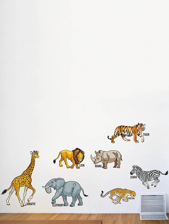 Rawpockets Wall Decals ' Wild Animals with Name - Kids Room ' Wall stickers (PVC Vinyl) Multicolour - 15734121 - Zoom Image - 1