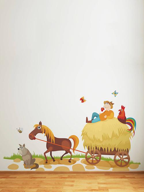 Rawpockets Wall Decals ' Farmer Riding Horse Cart ' Wall stickers (PVC Vinyl) Multicolour - 15734123 - Standard Image - 1