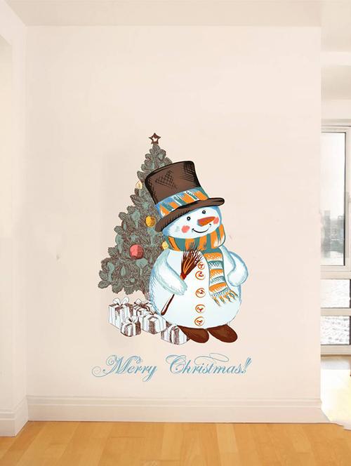 Rawpockets Wall Decals ' Snowman Merry Christmas Decorative ' Wall stickers (PVC Vinyl) Multicolour - 15734127 - Standard Image - 1