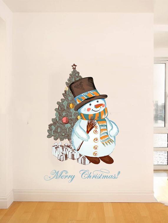 Rawpockets Wall Decals ' Snowman Merry Christmas Decorative ' Wall stickers (PVC Vinyl) Multicolour - 15734127 - Zoom Image - 1
