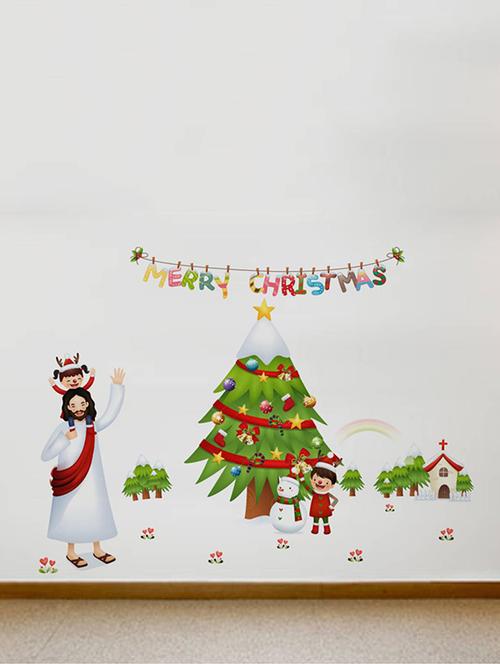 Rawpockets Wall Decals ' Christmas With Lord Jesus ' Wall stickers (PVC Vinyl) Multicolour - 15734128 - Standard Image - 1