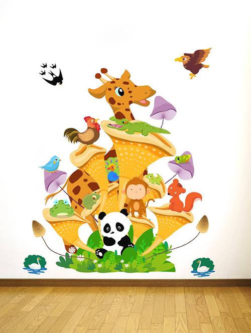Rawpockets Wall Decals ' Animals Tree House - Kids Room ' Wall stickers (PVC Vinyl) Multicolour - 15734132 - Standard Image - 1