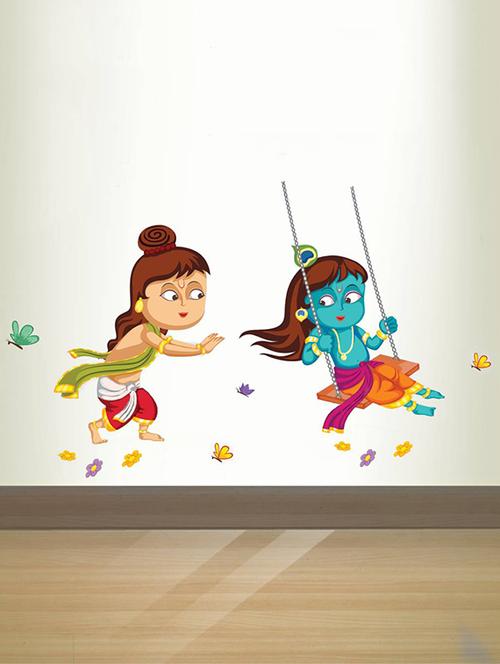Rawpockets Wall Decals ' Lord Krishna Playing Swing ' Wall stickers (PVC Vinyl) Multicolour - 15734134 - Standard Image - 1