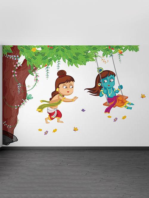 Rawpockets Wall Decals ' Lord Krishna Playing Swing under Tree ' Wall stickers (PVC Vinyl) Multicolour - 15734136 - Standard Image - 1