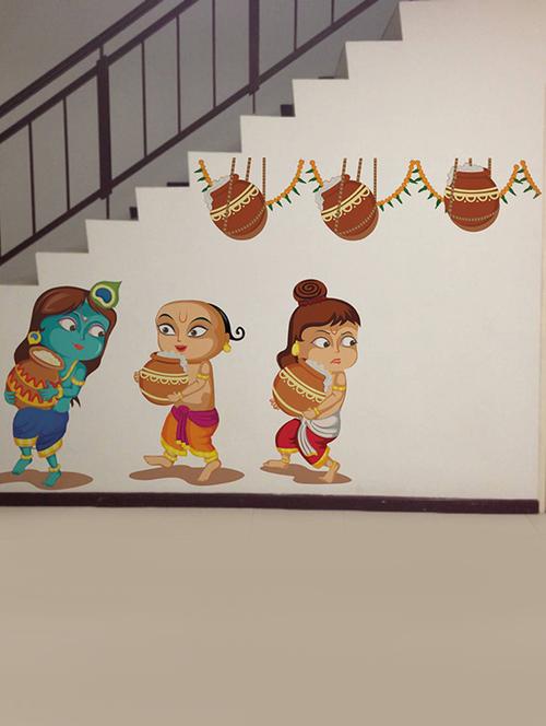 Rawpockets Wall Decals ' Lord Krishna Carrying Butter Pot ' Wall stickers (PVC Vinyl) Multicolour - 15734137 - Standard Image - 1